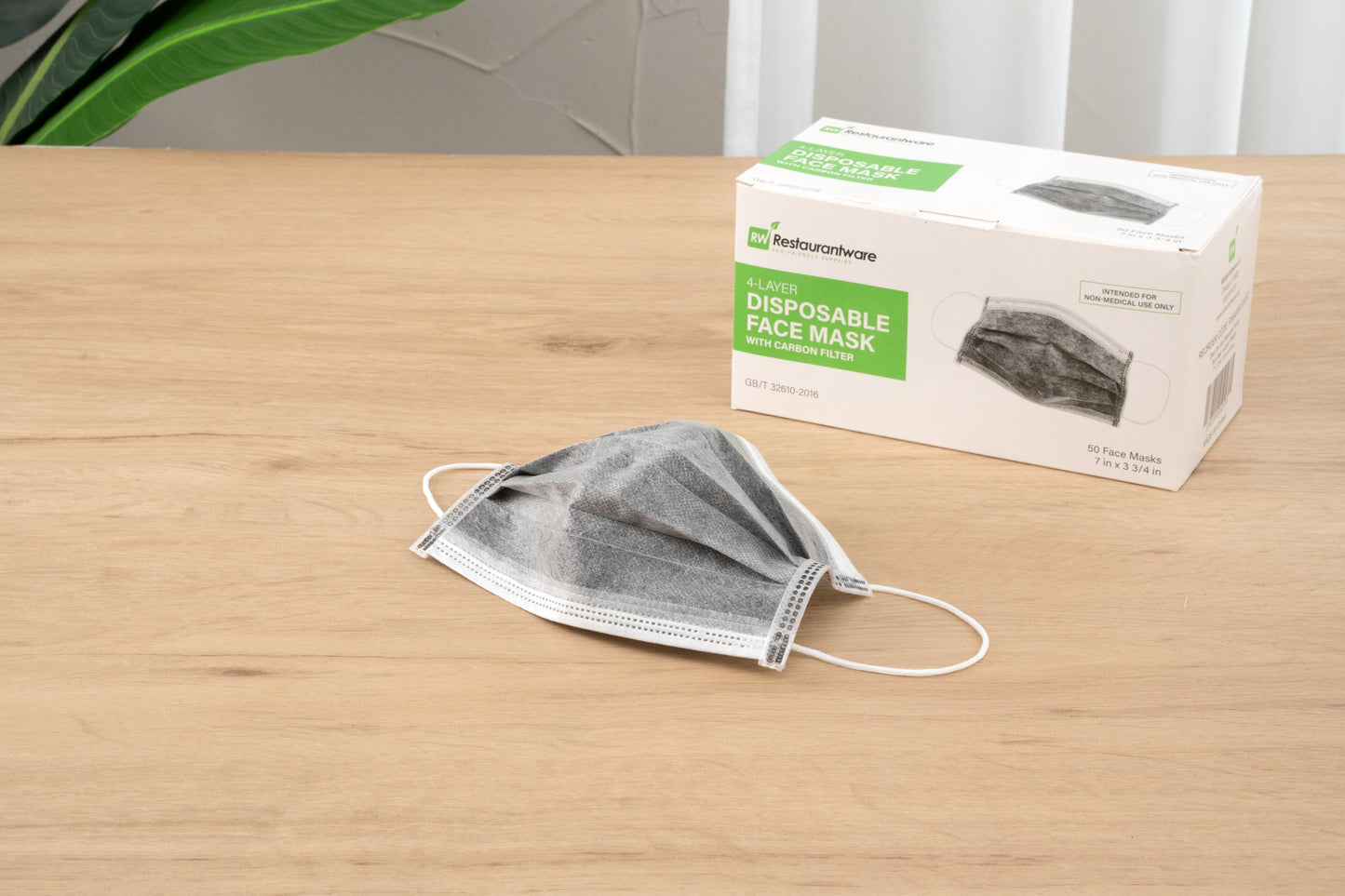 Clean Tek Professional Gray Disposable Earloop Face Mask - Active Carbon, 4-Layer Filtration - 7" x 3 3/4" - 1000 count box
