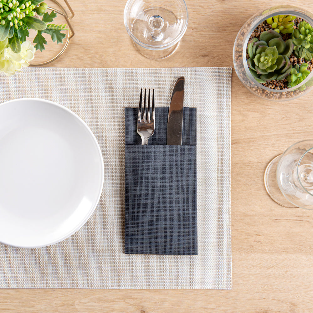Luxenap Black Paper Napkin - Air Laid, Kangaroo, with White Threads - 15 3/4" x 15 3/4" - 800 count box