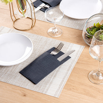 Luxenap Black Paper Napkin - Air Laid, Kangaroo, with White Threads - 15 3/4" x 15 3/4" - 40 count box