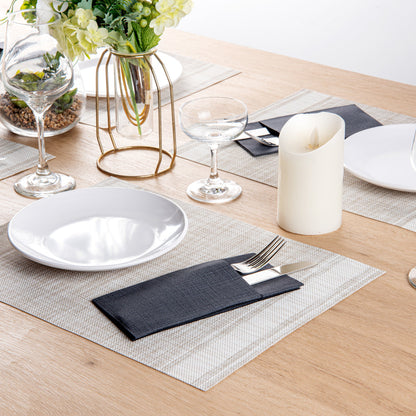 Luxenap Black Paper Napkin - Air Laid, Kangaroo, with White Threads - 15 3/4" x 15 3/4" - 40 count box