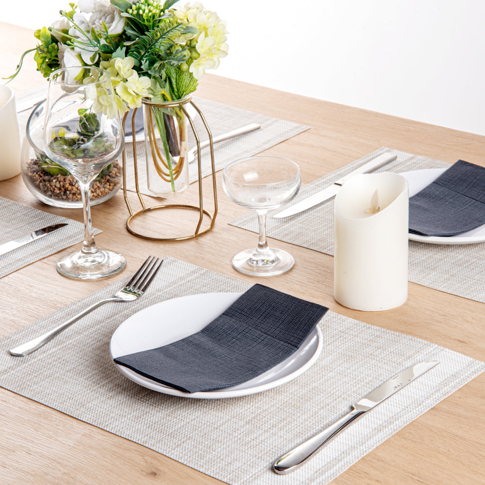 Luxenap Black Paper Napkin - Air Laid, Kangaroo, with White Threads - 15 3/4" x 15 3/4" - 800 count box