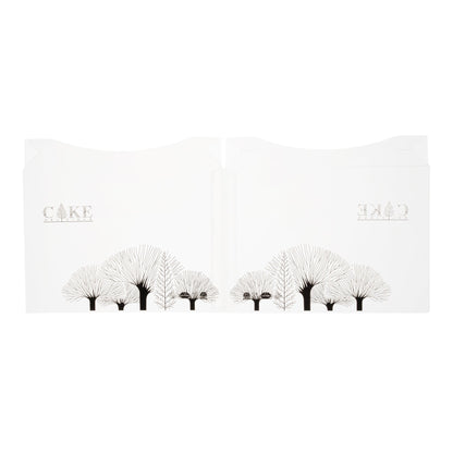 Sweet Vision Square Clear Plastic Cake Box - Black Lid and White Base, Black Ribbon, Tree Accent - 8 1/2" x 8 1/2" x 6 3/4" - 10 count box