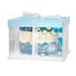 Sweet Vision Square Clear Plastic Cake Box - Blue Lid and White Base, Blue Ribbon, Flower Accent - 8 1/2" x 8 1/2" x 6 3/4" - 10 count box