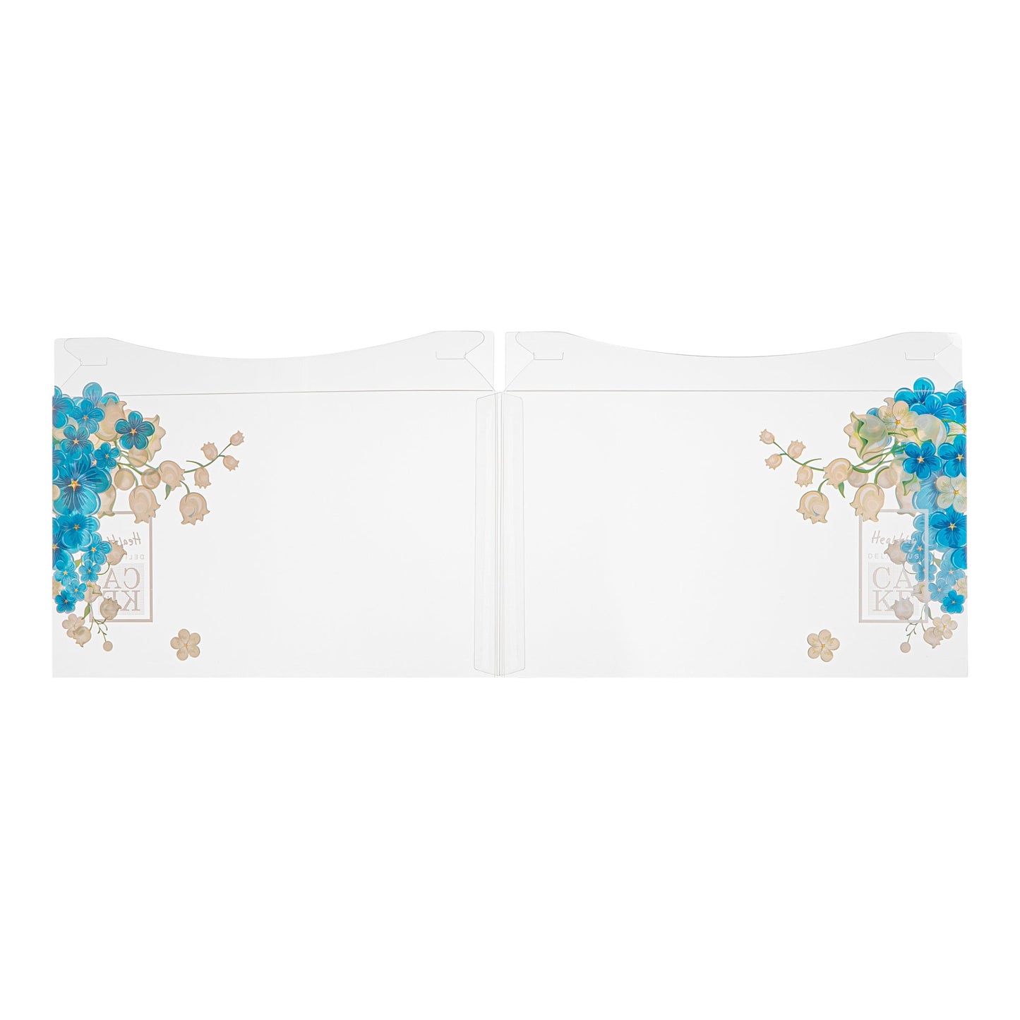 Sweet Vision Square Clear Plastic Cake Box - Blue Lid and White Base, Blue Ribbon, Flower Accent - 10" x 10" x 8 1/4" - 10 count box