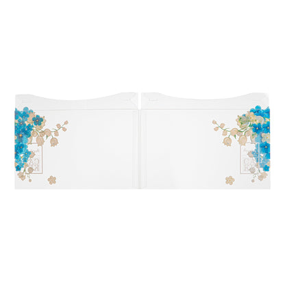 Sweet Vision Square Clear Plastic Cake Box - Blue Lid and White Base, Blue Ribbon, Flower Accent - 10" x 10" x 8 1/4" - 10 count box