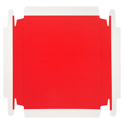 Sweet Vision Square Clear Plastic Cake Box - Red Lid and White Base, Red Ribbon, Flower / Bird Accent - 10" x 10" x 8 1/4" - 10 count box