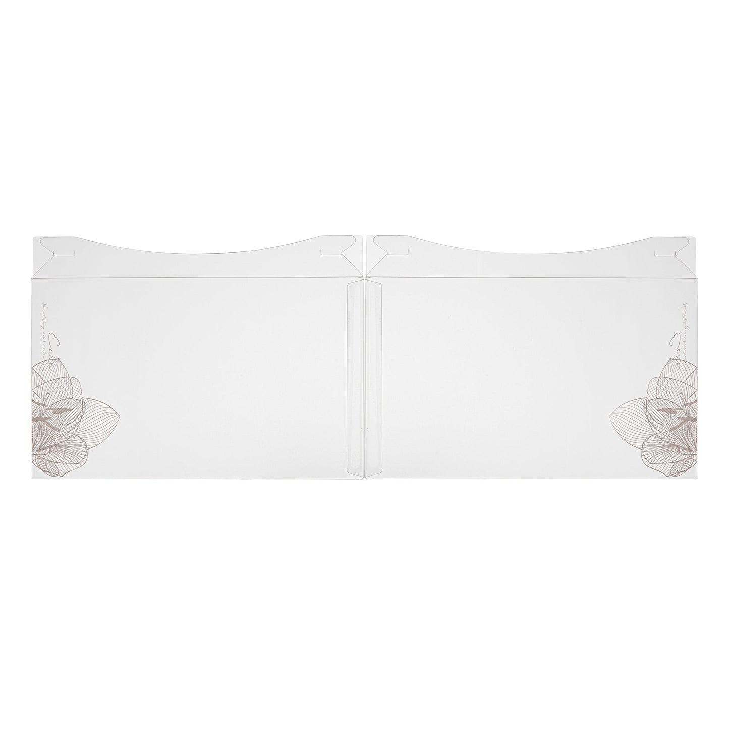 Sweet Vision Square Clear Plastic Cake Box - White Lid and White Base, Gray Ribbon, Lotus Accent - 10" x 10" x 8 1/4" - 10 count box