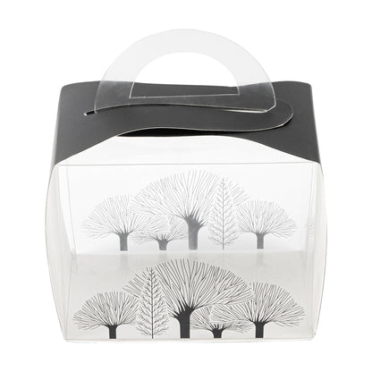 Sweet Vision Rectangle Clear Plastic Cupcake Box - with Handle, Black Paper Wrap, Tree Accent - 5" x 3 1/4" x 4" - 100 count box