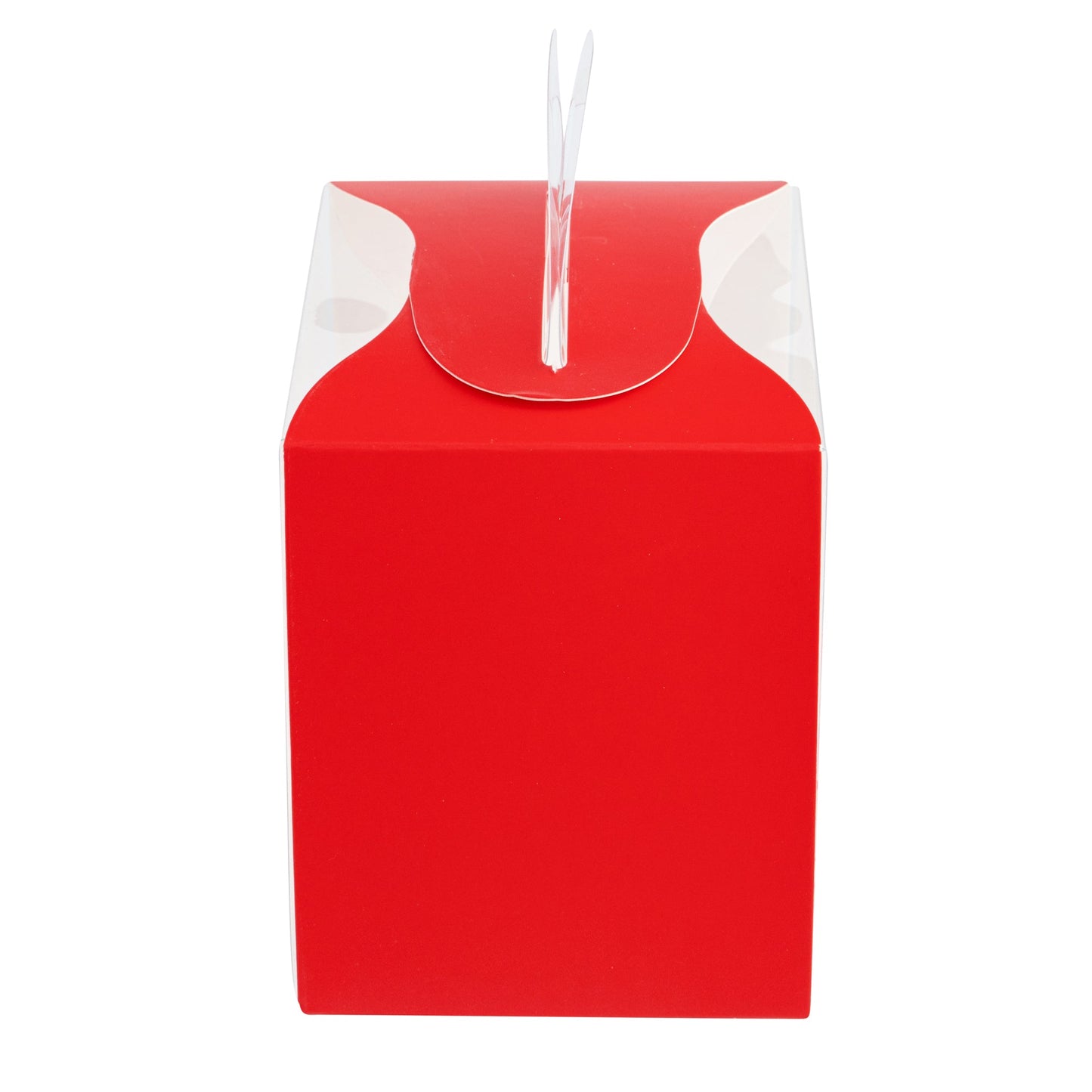 Sweet Vision Rectangle Clear Plastic Cupcake Box - with Handle, Red Paper Wrap, Flower / Bird Accent - 5" x 3 1/4" x 4" - 100 count box