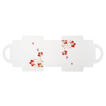 Sweet Vision Rectangle Clear Plastic Cupcake Box - with Handle, Red Paper Wrap, Flower / Bird Accent - 5" x 3 1/4" x 4" - 100 count box