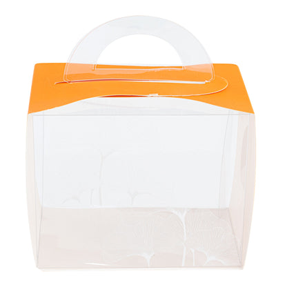Sweet Vision Rectangle Clear Plastic Cupcake Box - with Handle, Orange Paper Wrap, Leaf Accent - 5" x 3 1/4" x 4" - 100 count box