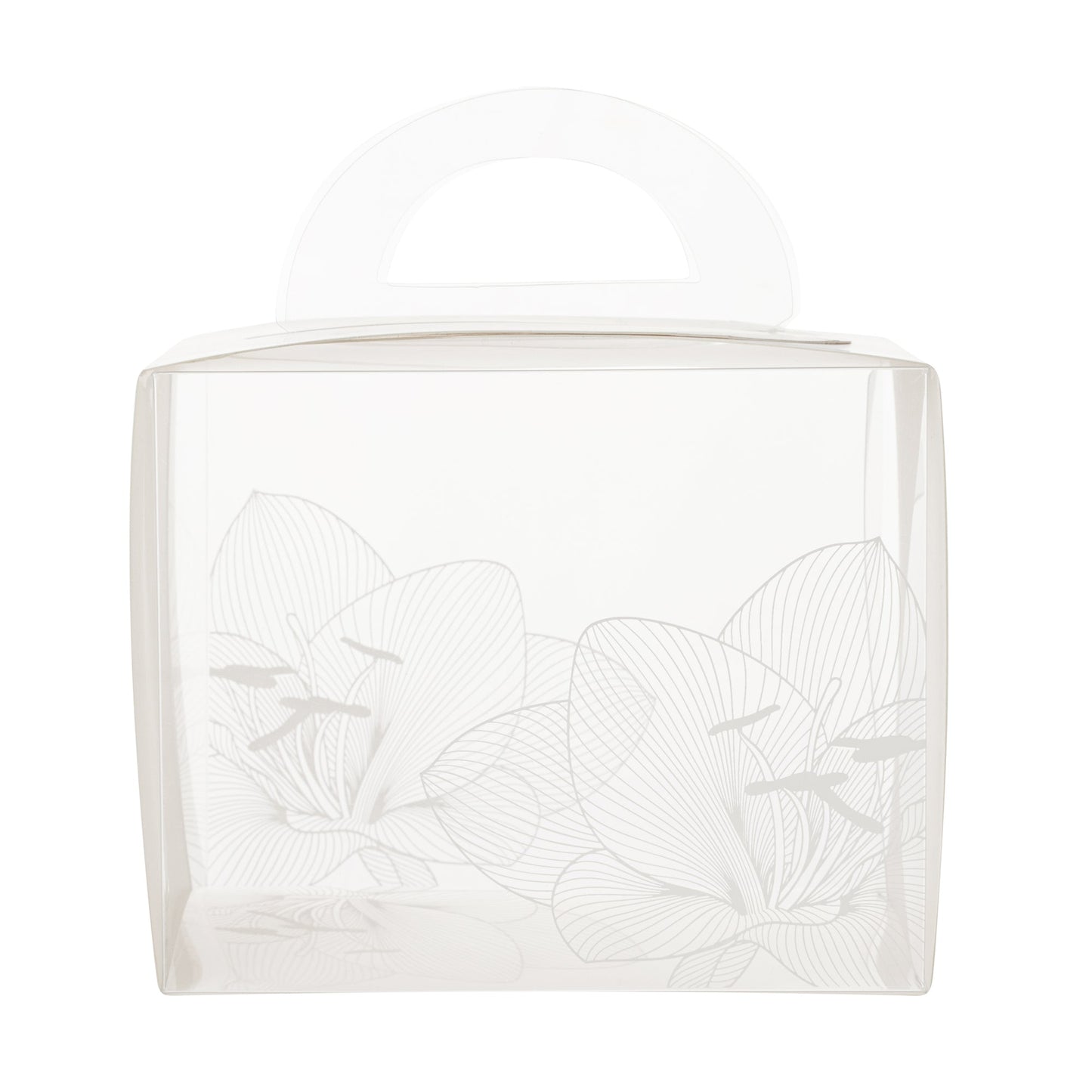 Sweet Vision Rectangle Clear Plastic Cupcake Box - with Handle, White Paper Wrap, Lotus Accent - 5" x 3 1/4" x 4" - 100 count box