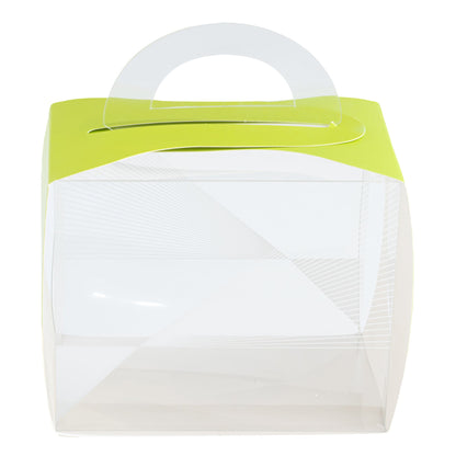 Sweet Vision Rectangle Clear Plastic Cupcake Box - with Handle, Yellow Paper Wrap, Geometric Line Accent - 5" x 3 1/4" x 4" - 100 count box