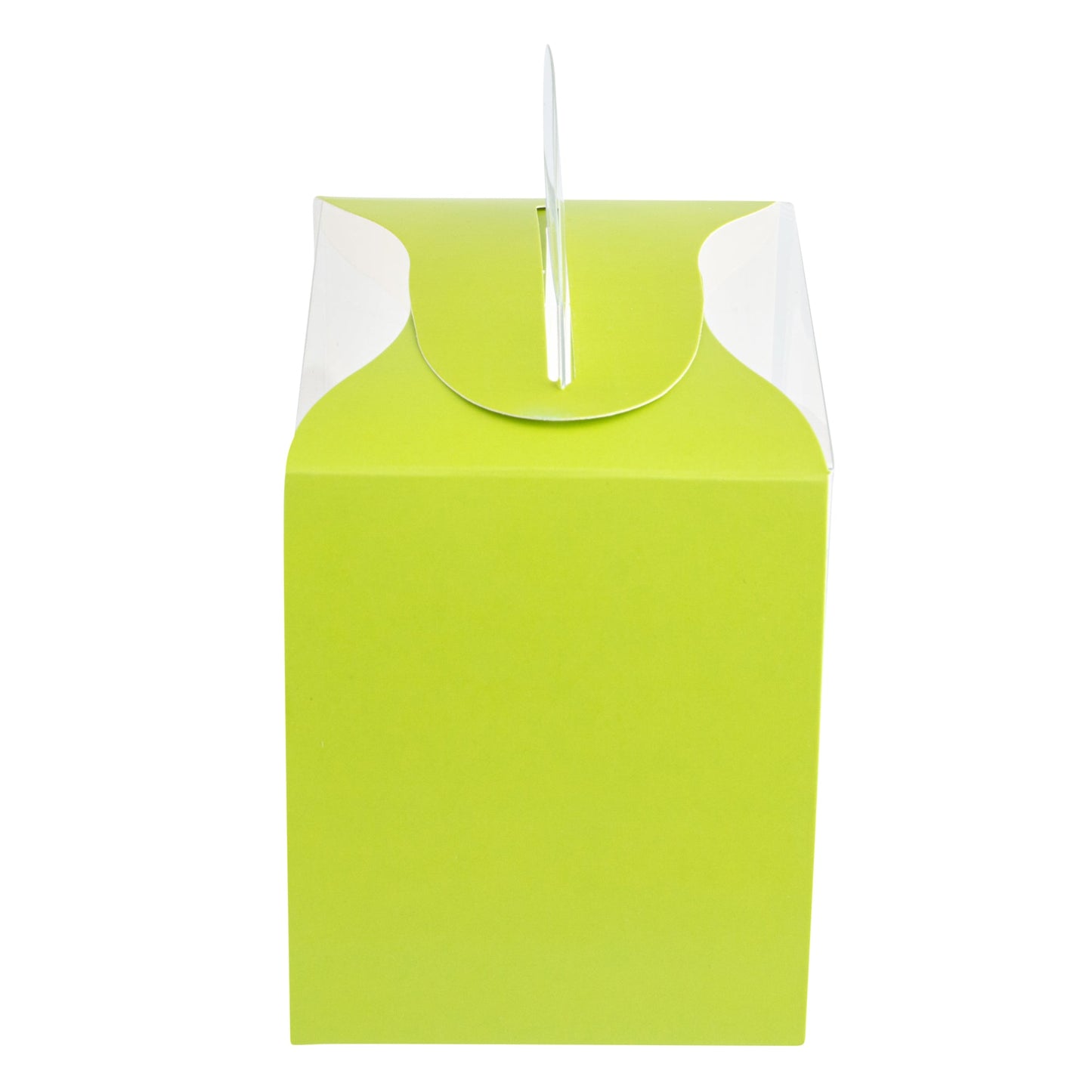 Sweet Vision Rectangle Clear Plastic Cupcake Box - with Handle, Yellow Paper Wrap, Geometric Line Accent - 5" x 3 1/4" x 4" - 100 count box