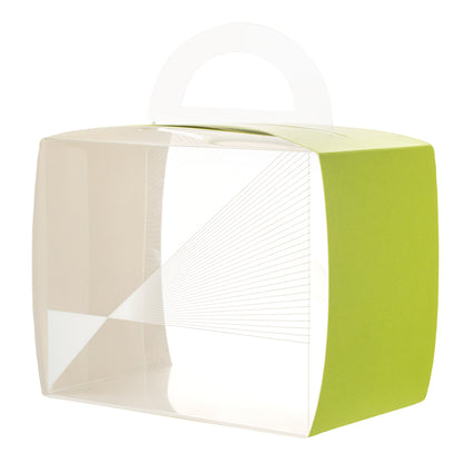 Sweet Vision Rectangle Clear Plastic Cupcake Box - with Handle, Yellow Paper Wrap, Geometric Line Accent - 5" x 3 1/4" x 4" - 100 count box