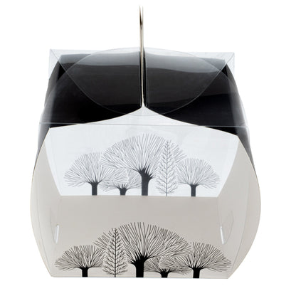 Sweet Vision Square Clear Plastic Cupcake Box - with Handle, Black Paper Wrap, Tree Accent - 4" x 4" x 4 1/4" - 100 count box