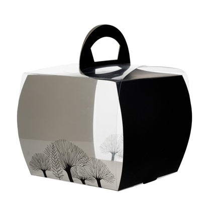 Sweet Vision Square Clear Plastic Cupcake Box - with Handle, Black Paper Wrap, Tree Accent - 4" x 4" x 4 1/4" - 100 count box
