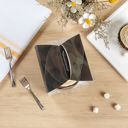 Sweet Vision Square Clear Plastic Cupcake Box - with Handle, Black Paper Wrap, Tree Accent - 4" x 4" x 4 1/4" - 100 count box