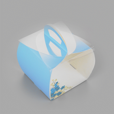 Sweet Vision Square Clear Plastic Cupcake Box - with Handle, Blue Paper Wrap, Flower Accent - 4" x 4" x 4 1/4" - 100 count box