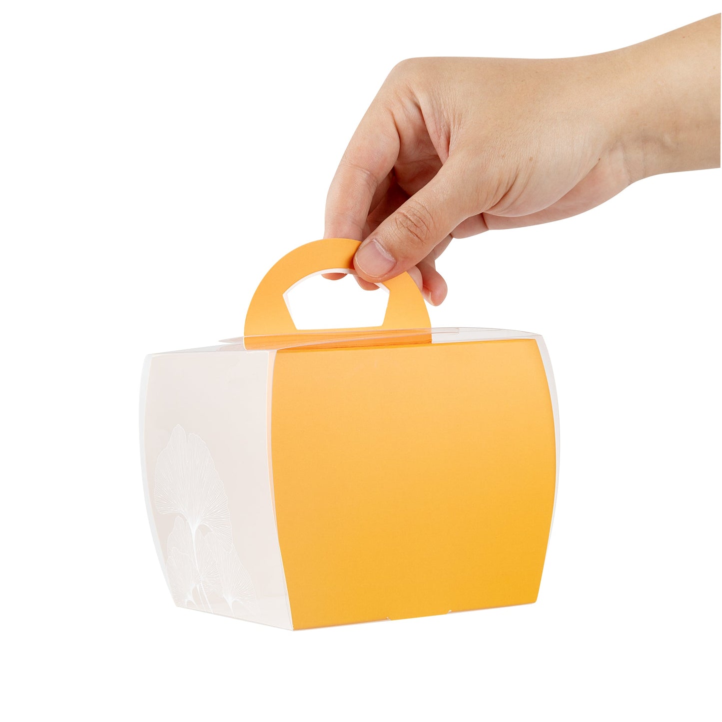 Sweet Vision Square Clear Plastic Cupcake Box - with Handle, Orange Paper Wrap, Leaf Accent - 4" x 4" x 4 1/4" - 100 count box