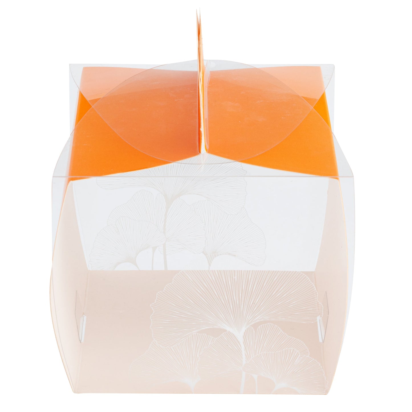 Sweet Vision Square Clear Plastic Cupcake Box - with Handle, Orange Paper Wrap, Leaf Accent - 4" x 4" x 4 1/4" - 100 count box