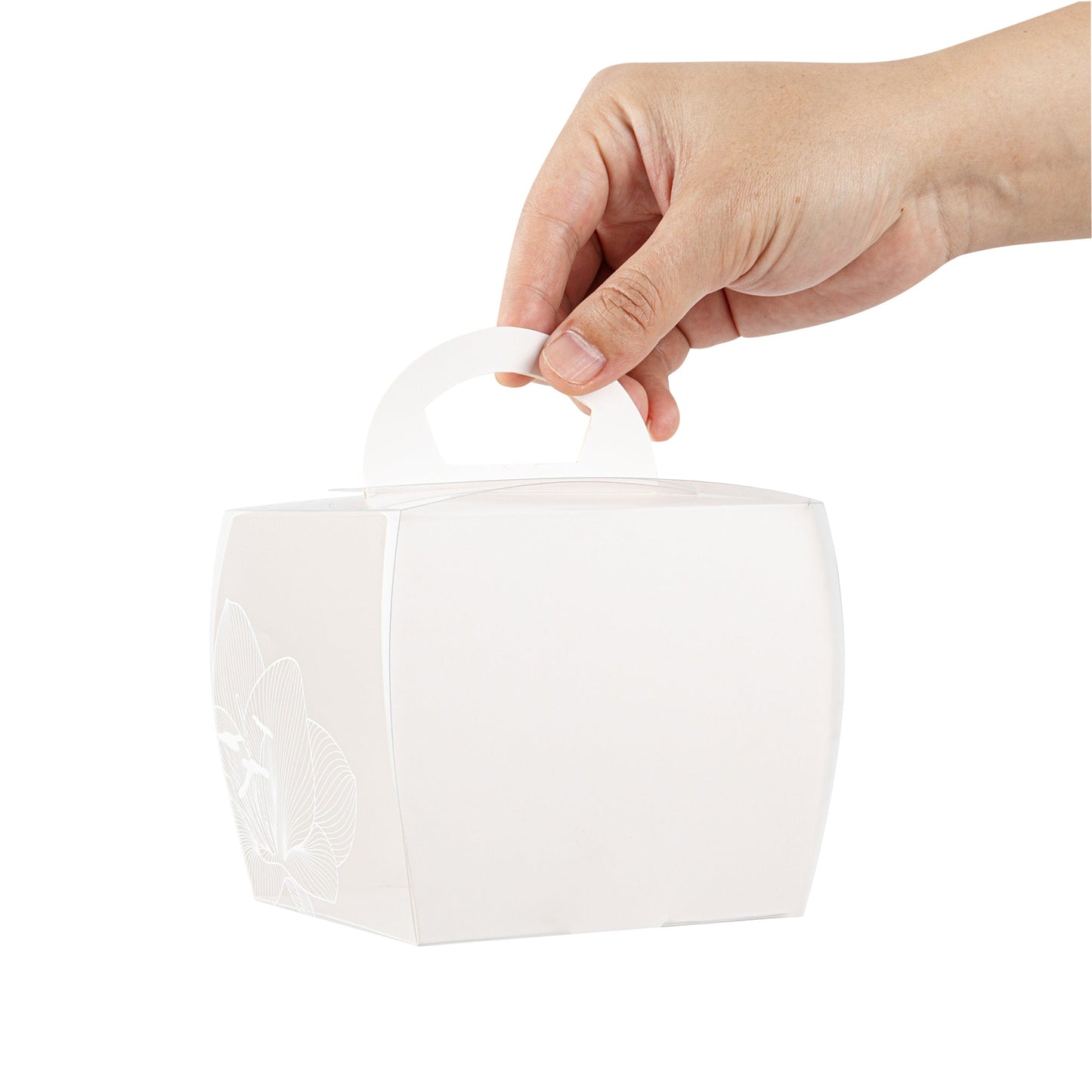 Sweet Vision Square Clear Plastic Cupcake Box - with Handle, White Paper Wrap, Lotus Accent - 4" x 4" x 4 1/4" - 100 count box