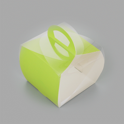 Sweet Vision Square Clear Plastic Cupcake Box - with Handle, Yellow Paper Wrap, Geometric Line Accent - 4" x 4" x 4 1/4" - 100 count box