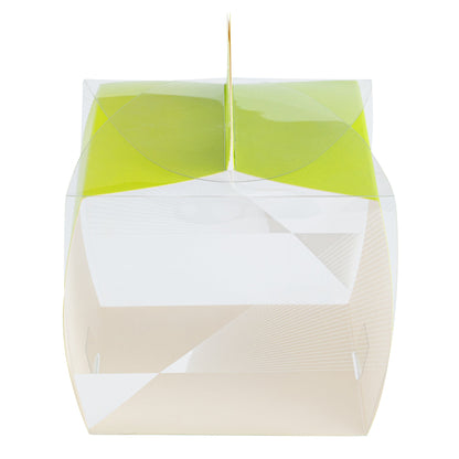 Sweet Vision Square Clear Plastic Cupcake Box - with Handle, Yellow Paper Wrap, Geometric Line Accent - 4" x 4" x 4 1/4" - 100 count box
