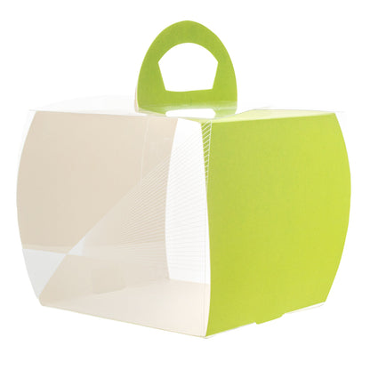 Sweet Vision Square Clear Plastic Cupcake Box - with Handle, Yellow Paper Wrap, Geometric Line Accent - 4" x 4" x 4 1/4" - 100 count box