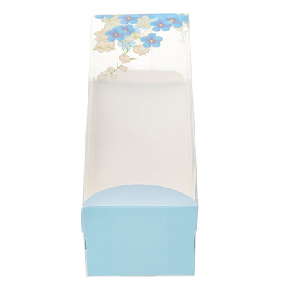 Sweet Vision Rectangle Clear Plastic Eclair Box - Blue Paper Sleeve, Flower Accent - 7" x 2 1/2" x 2 1/2" - 100 count box
