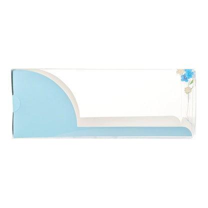 Sweet Vision Rectangle Clear Plastic Eclair Box - Blue Paper Sleeve, Flower Accent - 7" x 2 1/2" x 2 1/2" - 100 count box