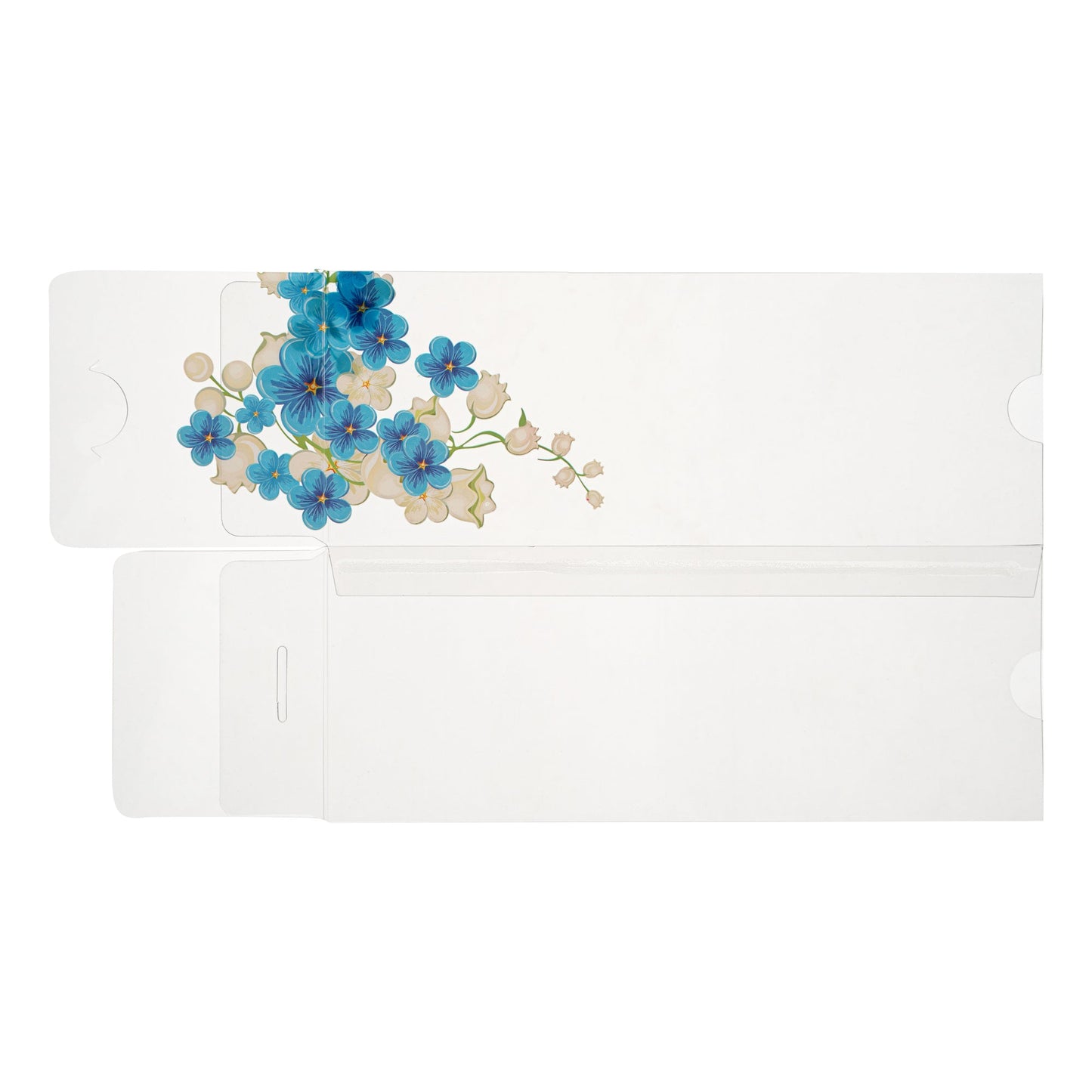 Sweet Vision Rectangle Clear Plastic Eclair Box - Blue Paper Sleeve, Flower Accent - 7" x 2 1/2" x 2 1/2" - 100 count box