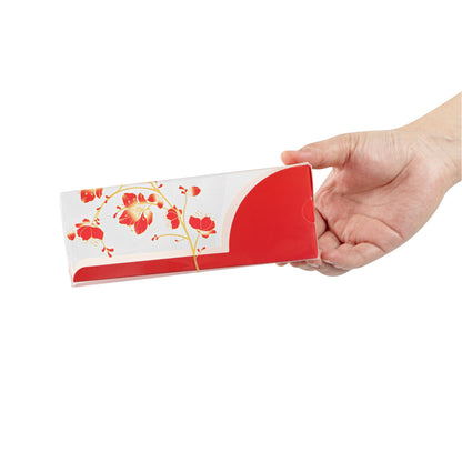 Sweet Vision Rectangle Clear Plastic Eclair Box - Red Paper Sleeve, Flower / Bird Accent - 7" x 2 1/2" x 2 1/2" - 100 count box