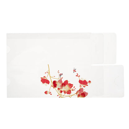 Sweet Vision Rectangle Clear Plastic Eclair Box - Red Paper Sleeve, Flower / Bird Accent - 7" x 2 1/2" x 2 1/2" - 100 count box