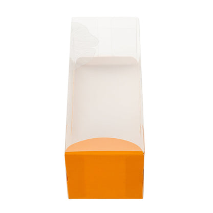 Sweet Vision Rectangle Clear Plastic Eclair Box - Orange Paper Sleeve, Leaf Accent - 7" x 2 1/2" x 2 1/2" - 100 count box