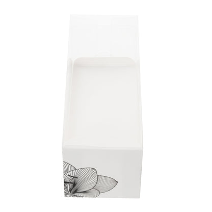 Sweet Vision Rectangle Clear Plastic Eclair Box - White Paper Sleeve, Lotus Accent - 7" x 2 1/2" x 2 1/2" - 100 count box