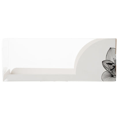 Sweet Vision Rectangle Clear Plastic Eclair Box - White Paper Sleeve, Lotus Accent - 7" x 2 1/2" x 2 1/2" - 100 count box