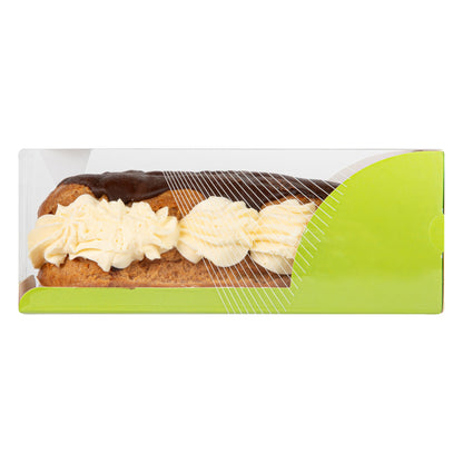 Sweet Vision Rectangle Clear Plastic Eclair Box - Green Paper Sleeve, Geometric Line Accent - 7" x 2 1/2" x 2 1/2" - 100 count box