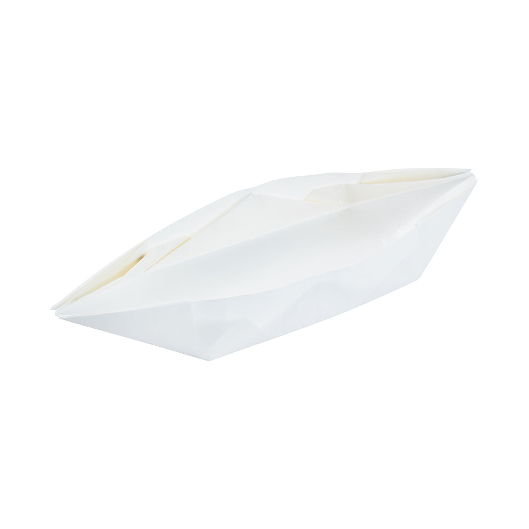 Bio Tek 12 oz White Paper Handmade Origami Boat - Greaseproof - 13 1/2" x 4" x 1 1/2" - 100 count box