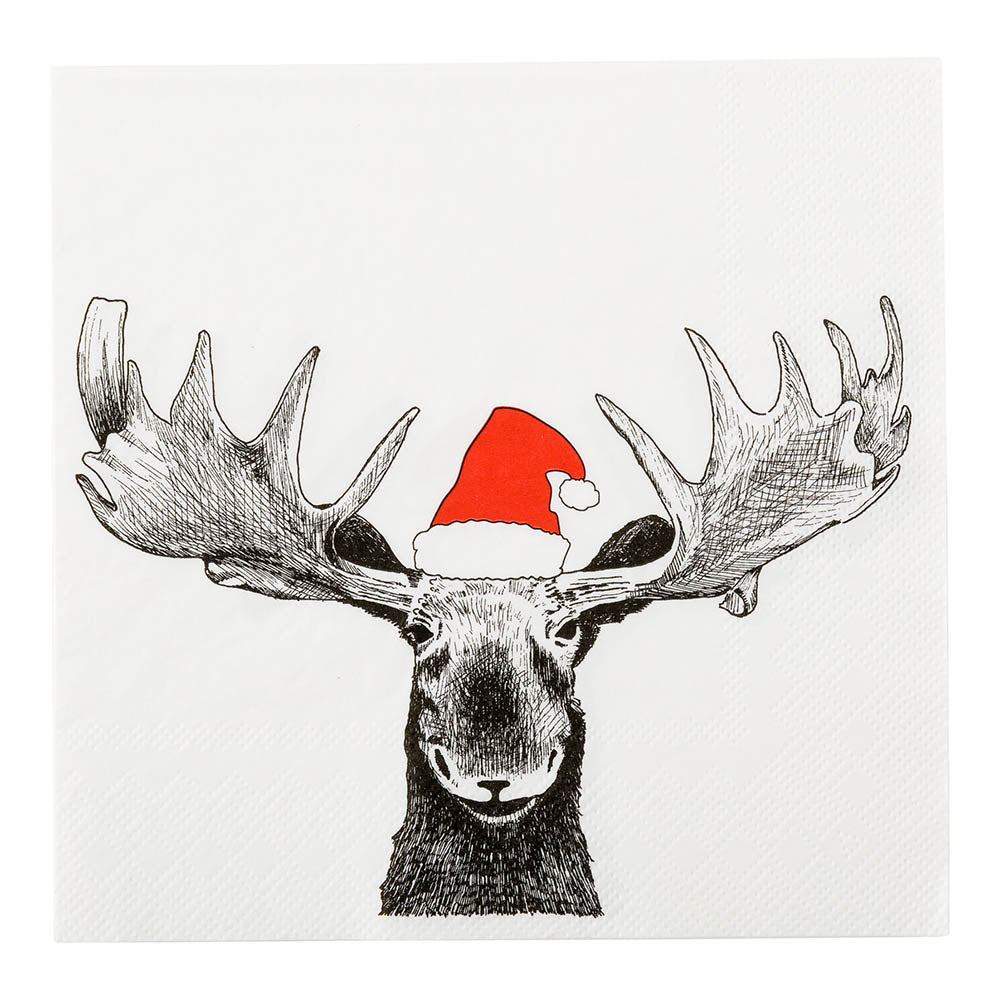 Luxenap White Paper Luncheon Napkin - Holiday Moose - 13" x 13" - 500 count box