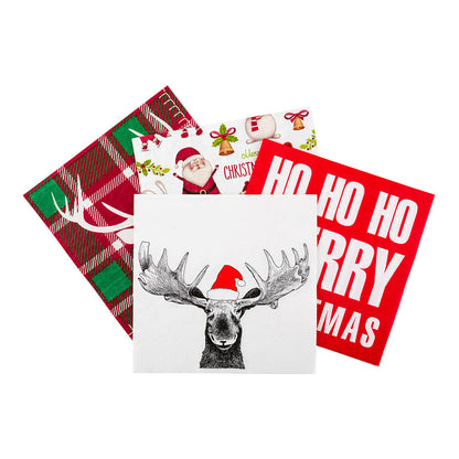 Luxenap White Paper Luncheon Napkin - Holiday Moose - 13" x 13" - 20 count box