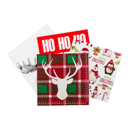 Luxenap Red / Green Plaid Paper Luncheon Napkin - Reindeer - 13" x 13" - 20 count box