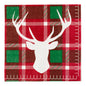Luxenap Red / Green Plaid Paper Luncheon Napkin - Reindeer - 13" x 13" - 20 count box