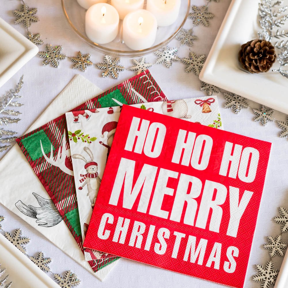 Luxenap Red Paper Luncheon Napkin - Ho Ho Ho - 13" x 13" - 20 count box