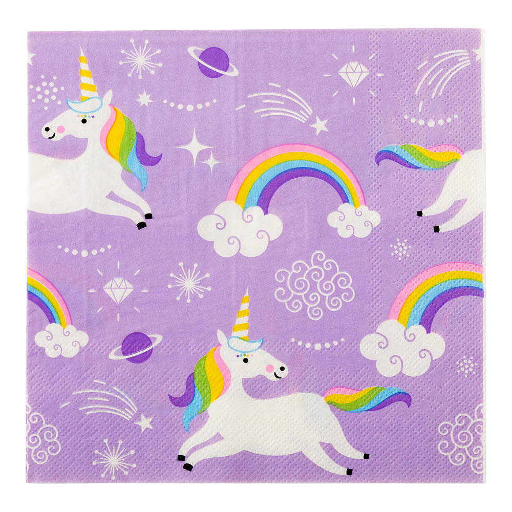 Napluxe Purple Paper Luncheon Napkin - Magical Unicorn - 13" x 13" - 20 count box