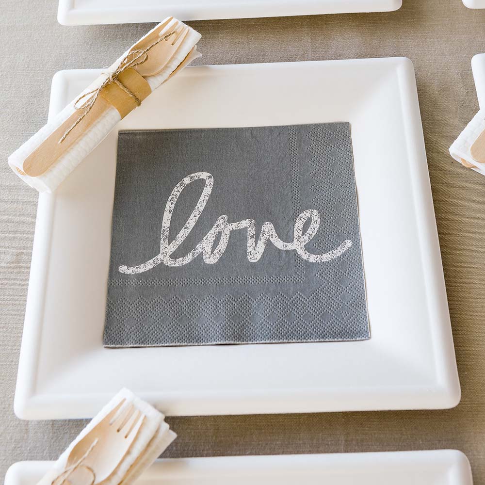 Luxenap Gray Paper Luncheon Napkin - Love, Script - 13" x 13" - 500 count box