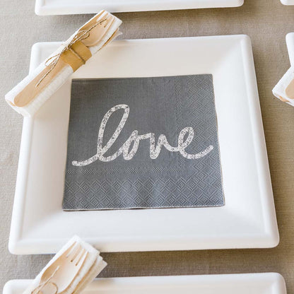 Luxenap Gray Paper Luncheon Napkin - Love, Script - 13" x 13" - 500 count box
