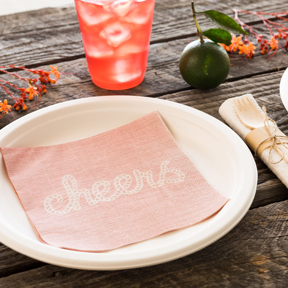Luxenap Pink Paper Luncheon Napkin - Cheers, Rope Script - 13" x 13" - 500 count box