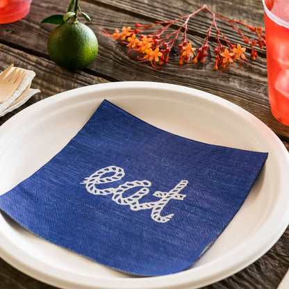 Luxenap Navy Paper Luncheon Napkin - Eat, Rope Script - 13" x 13" - 20 count box
