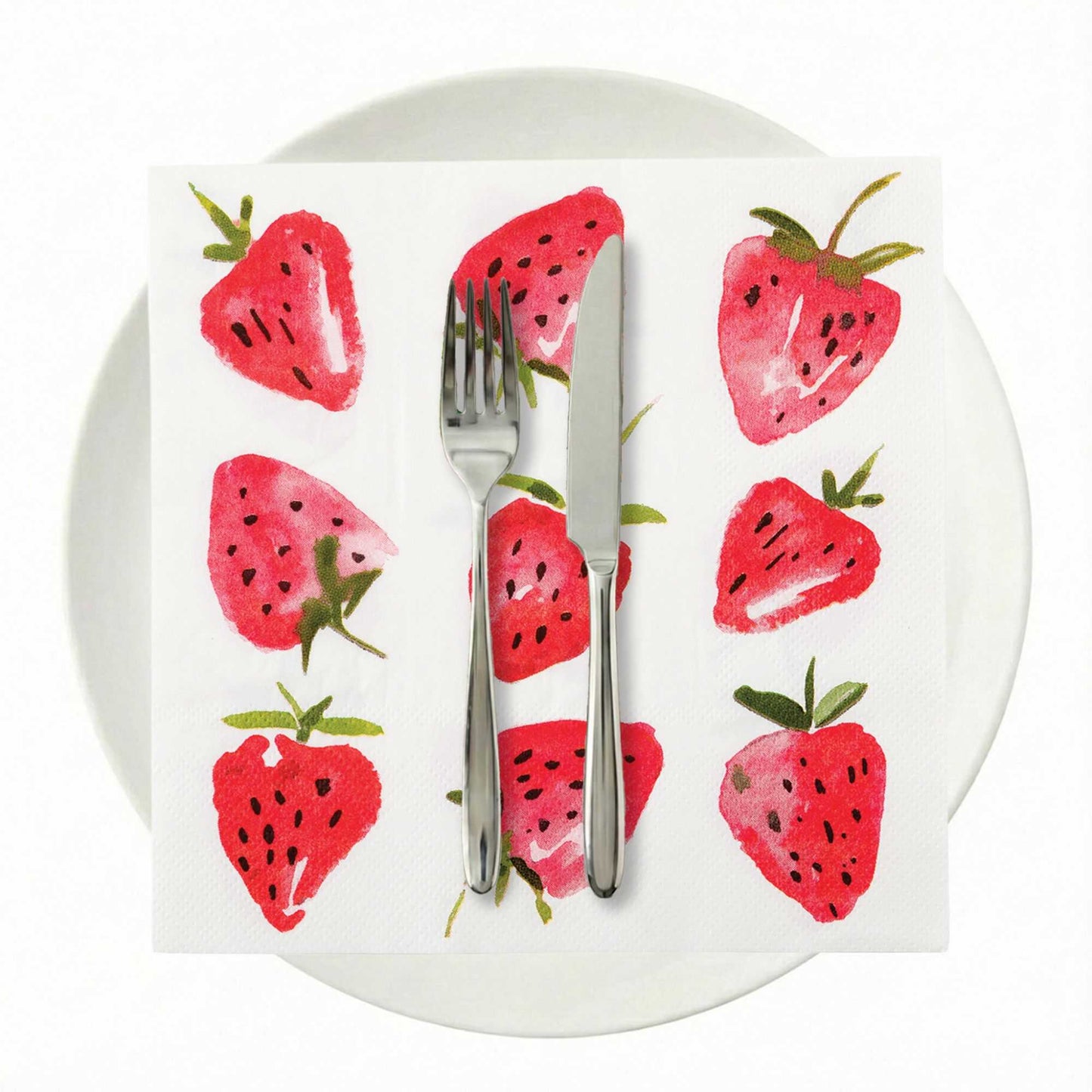 Luxenap White Paper Luncheon Napkin - Strawberry Watercolor - 13" x 13" - 500 count box
